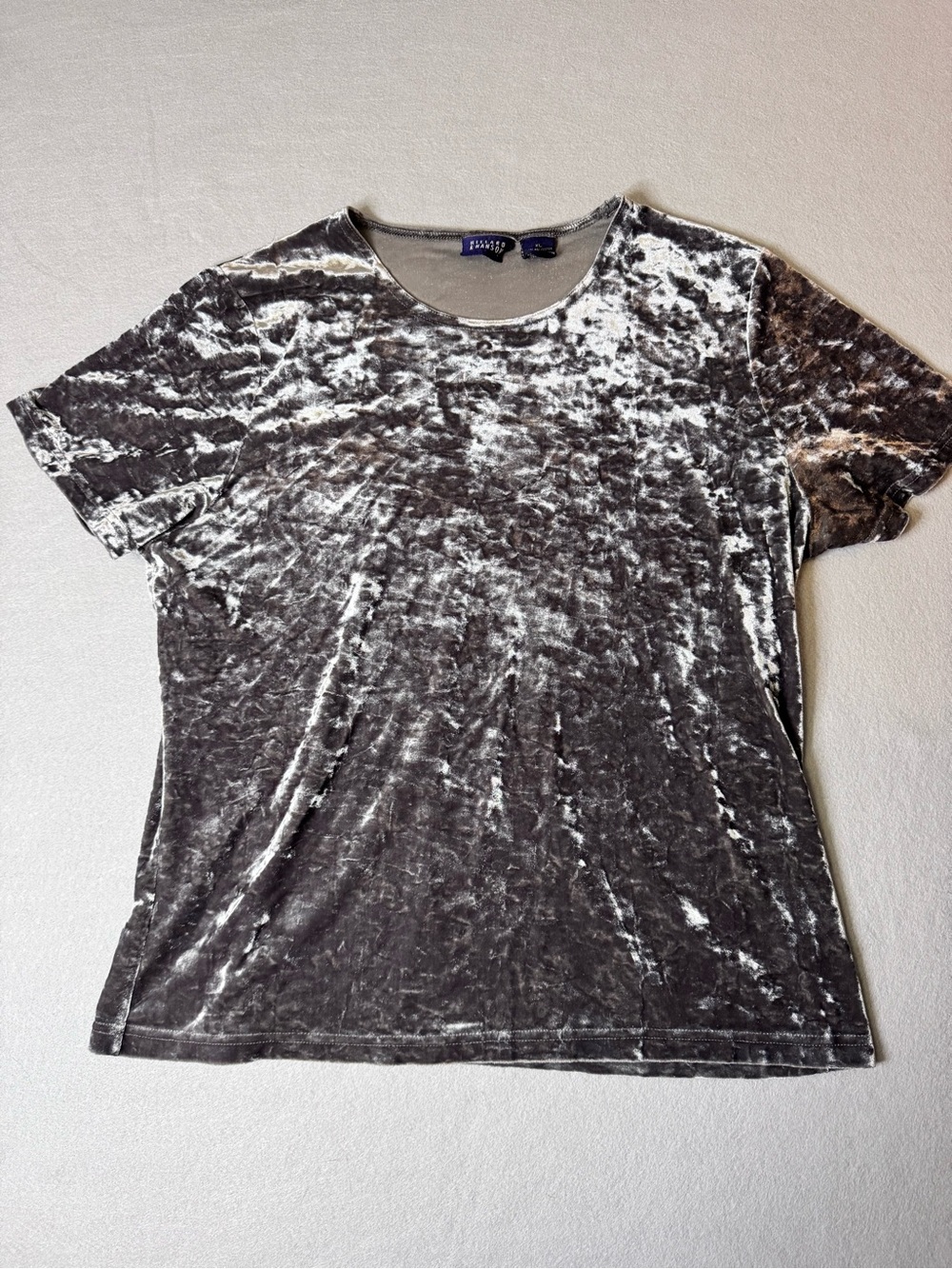 Hillard & Hanson Crushed Velvet Short Sleeve Tee - Silver Gray Womens XL